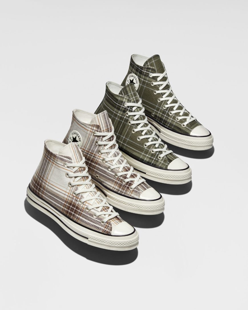 Tenis Converse Chuck 70 Tartan Cano Alto Masculino Bege Pretas | PT M01P530